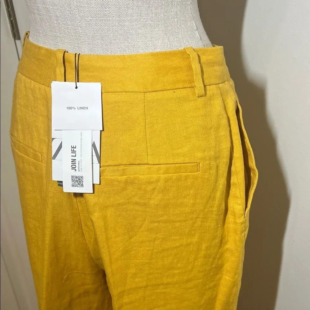 Zara High Waisted Mustard Linen Trouser Pants Size M NWT